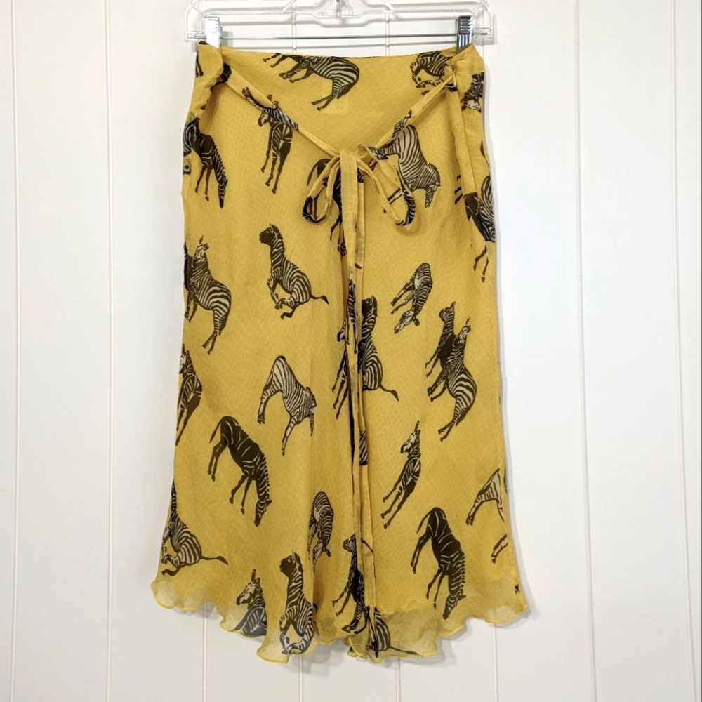Blugirl Blumarine yellow, zebra print, Silk, Vintage Skirt (Sz 46 ITALY)